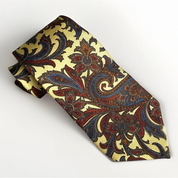 Vintage Jacques Fath Pure Silk Men Tie Made In France Floral Paisley Summer - Picture 1 of 5